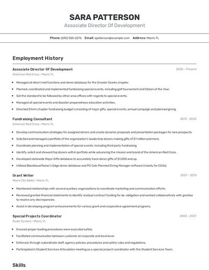 Associate Director Of Development Resume