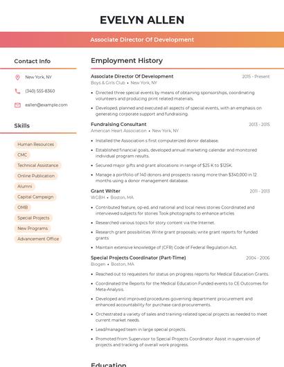 Associate Director Of Development Resume