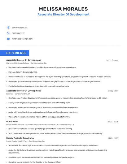 Associate Director Of Development Resume