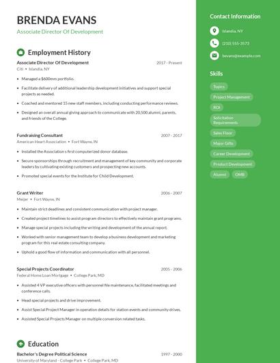 Associate Director Of Development Resume