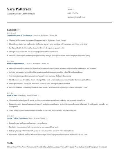 Associate Director Of Development Resume