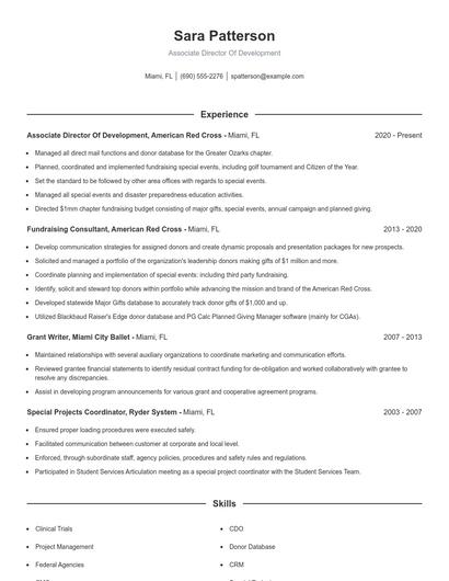 Associate Director Of Development Resume