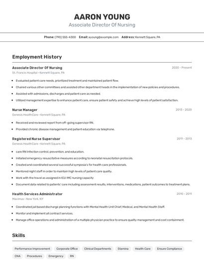 Associate Director Of Nursing Resume