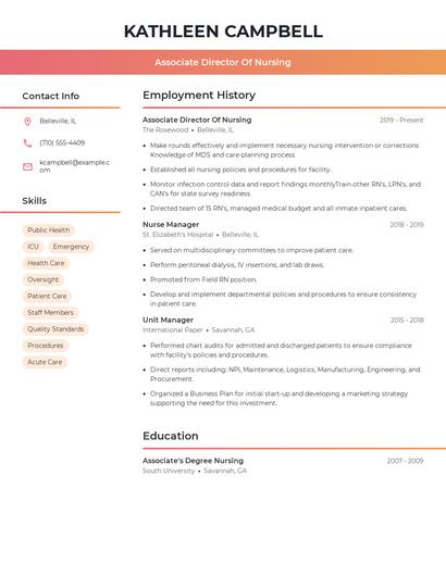 Associate Director Of Nursing Resume