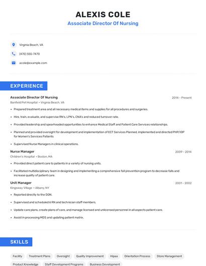 Associate Director Of Nursing Resume