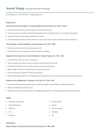 Associate Director Of Nursing Resume