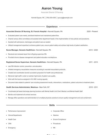 Associate Director Of Nursing Resume