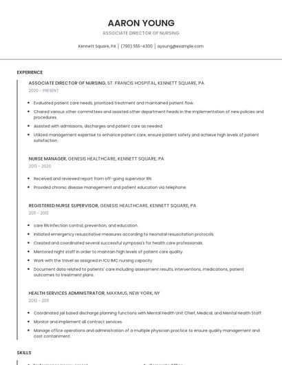 Associate Director Of Nursing Resume