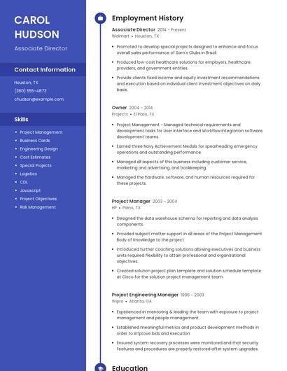 Associate Director Resume
