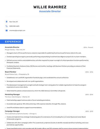 Associate Director Resume