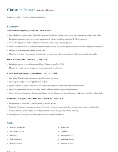 Associate Director Resume