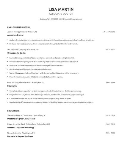 Associate Doctor Resume