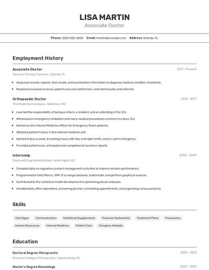 Associate Doctor Resume