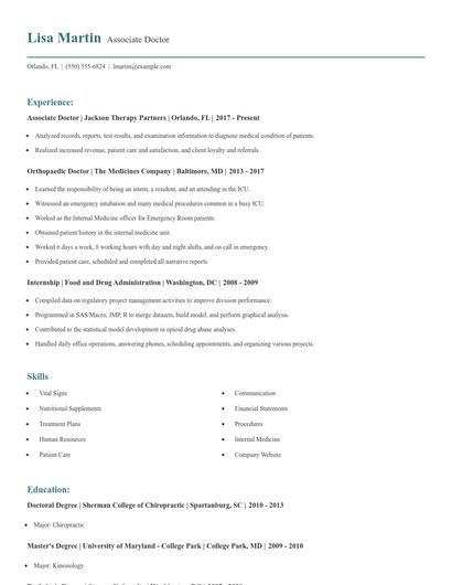 Associate Doctor Resume