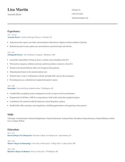 Associate Doctor Resume