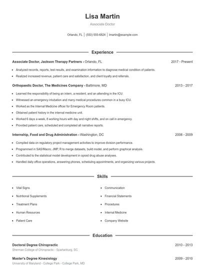 Associate Doctor Resume