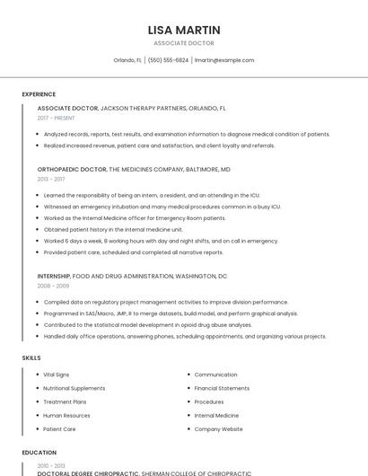 Associate Doctor Resume