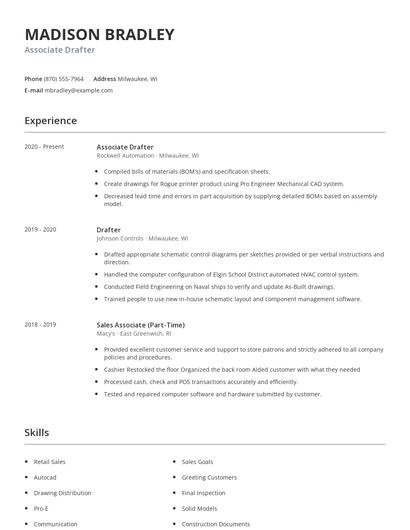 Associate Drafter Resume