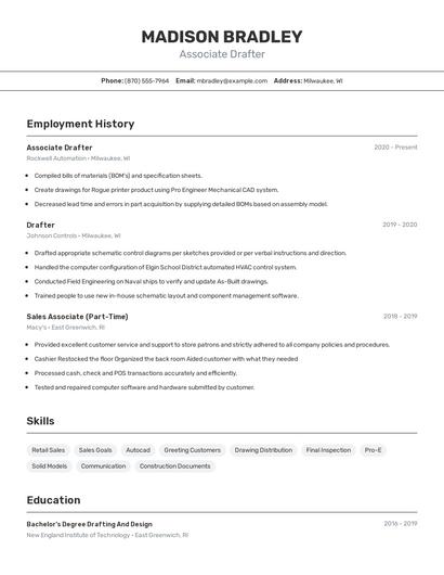 Associate Drafter Resume