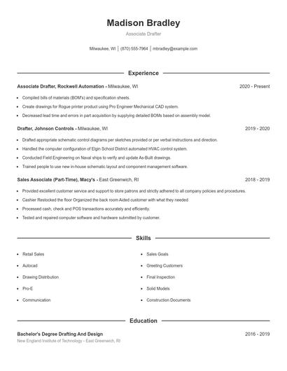 Associate Drafter Resume