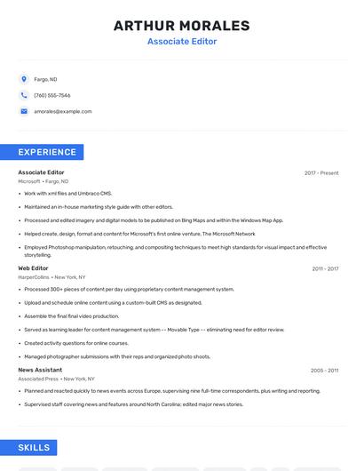 Associate Editor Resume