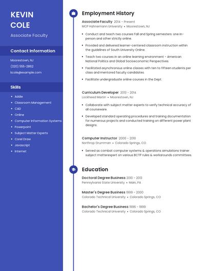 Associate Faculty Resume