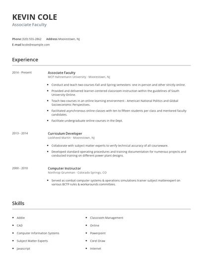 Associate Faculty Resume