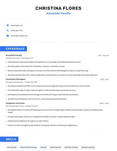 Associate Faculty Resume