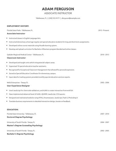 Associate Instructor Resume