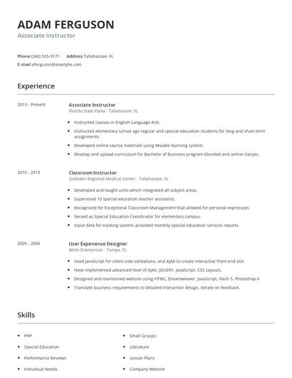 Associate Instructor Resume