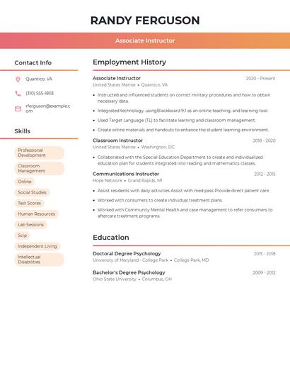 Associate Instructor Resume