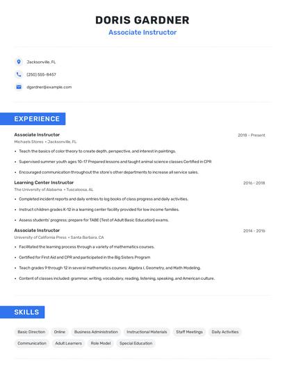 Associate Instructor Resume