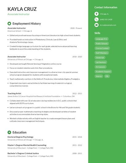 Associate Instructor Resume
