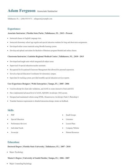 Associate Instructor Resume