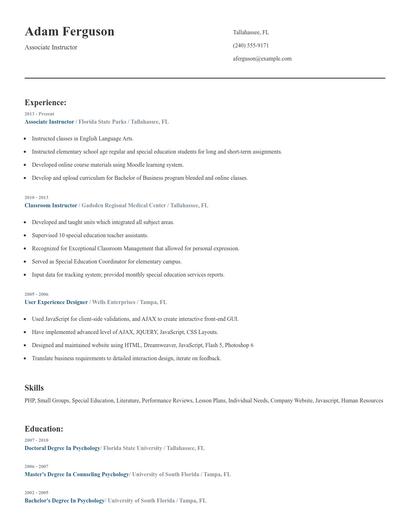 Associate Instructor Resume