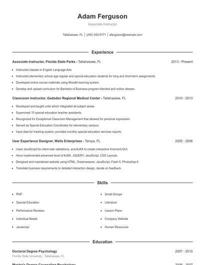 Associate Instructor Resume