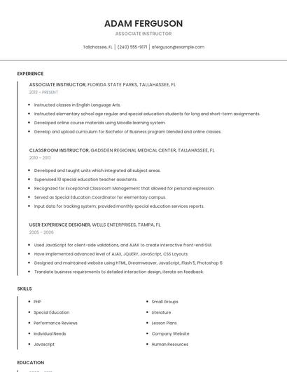 Associate Instructor Resume