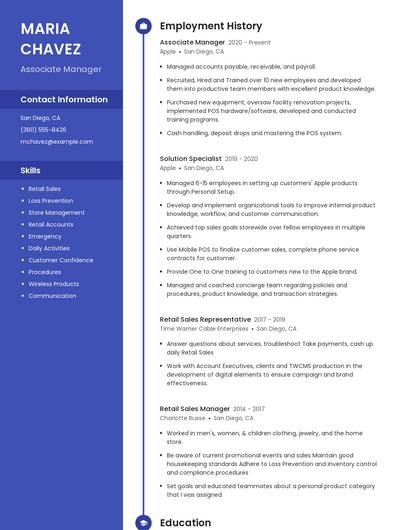 Associate Manager Resume