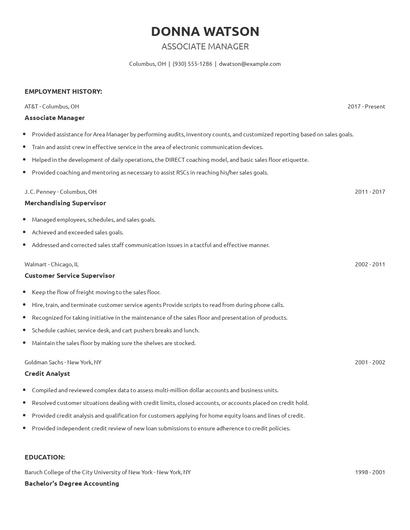 Associate Manager Resume