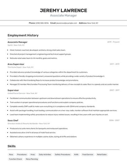 Associate Manager Resume