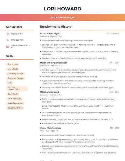 Associate Manager Resume