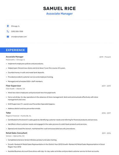 Associate Manager Resume