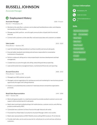 Associate Manager Resume