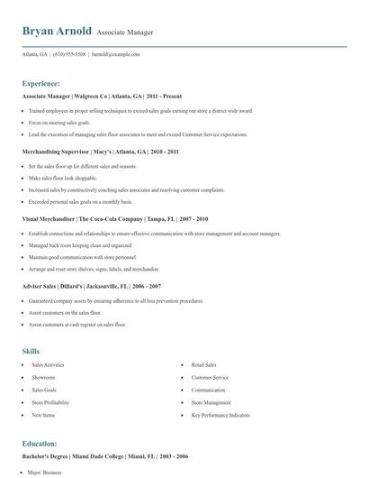 Associate Manager Resume