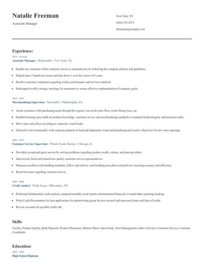 Associate Manager Resume