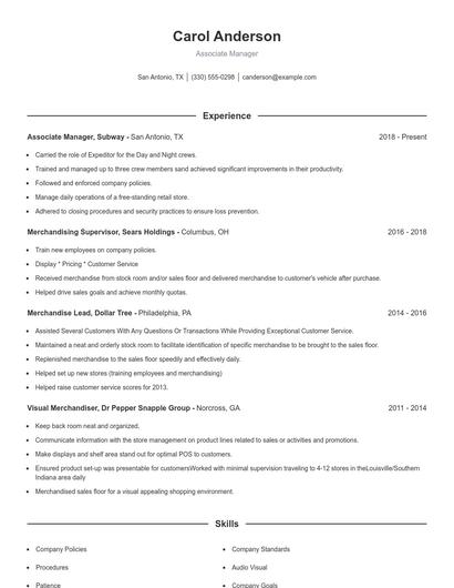 Associate Manager Resume