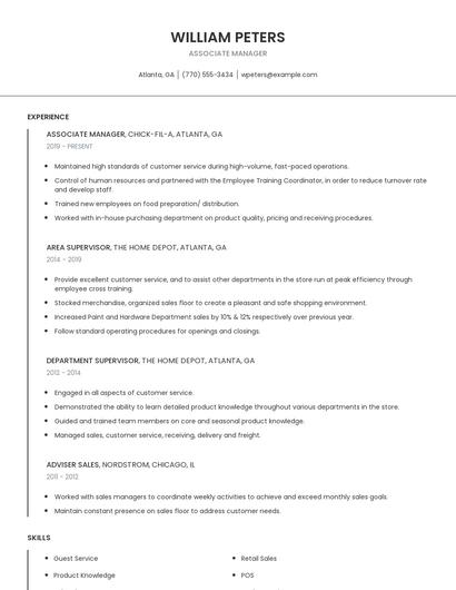 Associate Manager Resume