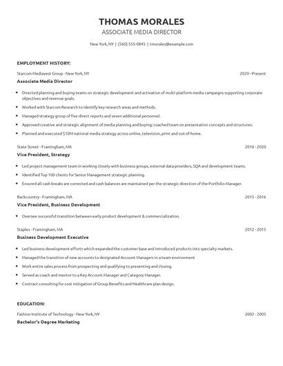 Associate Media Director Resume