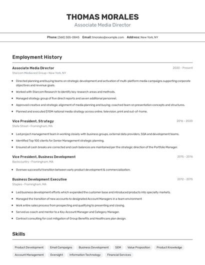 Associate Media Director Resume