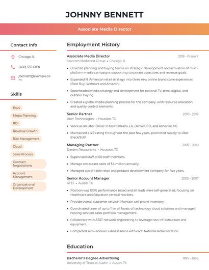 Associate Media Director Resume